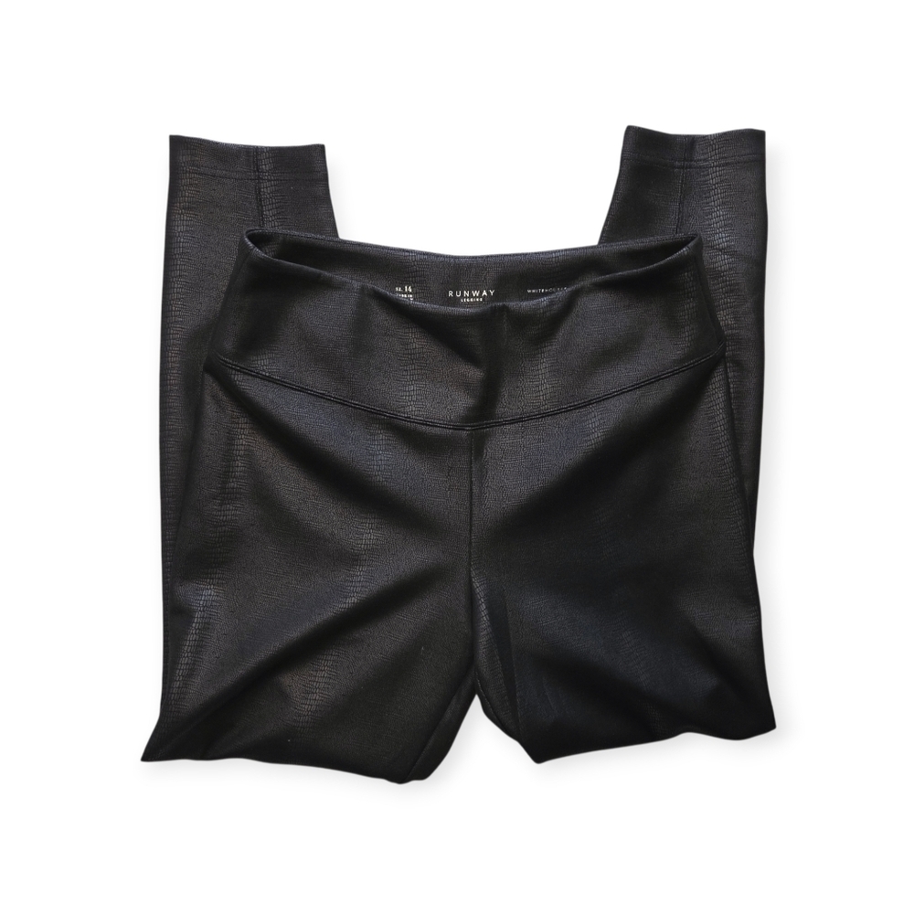 White House Black Market Runway thick black snakeskin leggings 14